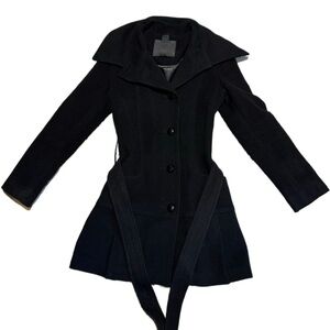 Mackage Black Wool Cashmere Belted Peplum Peacoat - Small